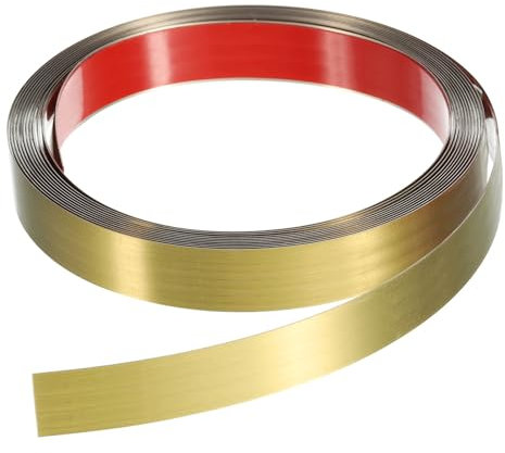 sourcing map 16.4ft x 0.79 Wall Trim Peel and Stick Molding Trim Frame, Self Adhesive Stainless Steel Brushed Finish Metal Strip Trim for Wall Ceiling Floor Cabinet Tile Edge, Golden