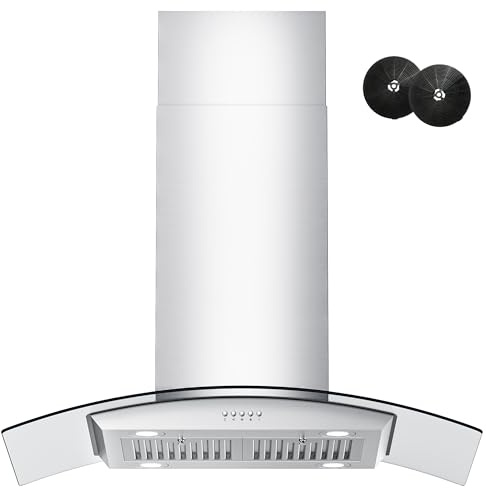 FIREGAS Island Range Hood 36 inch, 700 CFM Ceiling Mount Kitchen Vent Hood | Stainless Steel Hood, Ducted/Ductless Convertible, 3-Speed Fan, Push-Button Control, 4 Lights, Permanent Baffle Filters