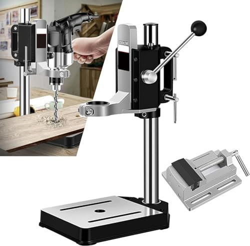 Drill Press Stand, Drill Press Stand Bench Top with Vise for Hand Drill, Adjustable Benchtop Drill Presses Holder with Aluminum Alloy Base for Drilling Vertical Holes