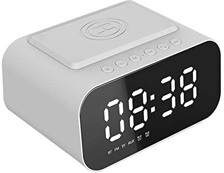 Jemora Uhr Desktop Speake Drahtlose BT5.0-Lautsprecher Drahtloses Ladegerät Wecker FM-Radio MP3-Player Unterstützt TF-Karte AUX-Eingang Freisprecheinrichtung mit Mikrofon-Digitalanzeige