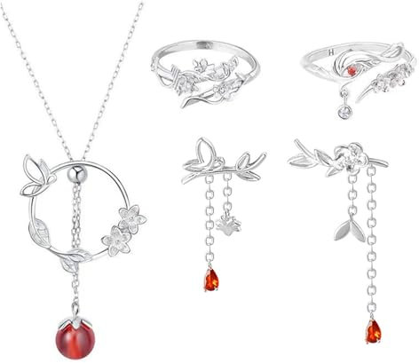 JinYu Heaven Offizieller Segen Cosplay Halskette Ohrringe Tian Guan Ci Fu Fingerring Hua Cheng Xie Lian Paar Kostüm Schmuck, Zink, Kein edelstein