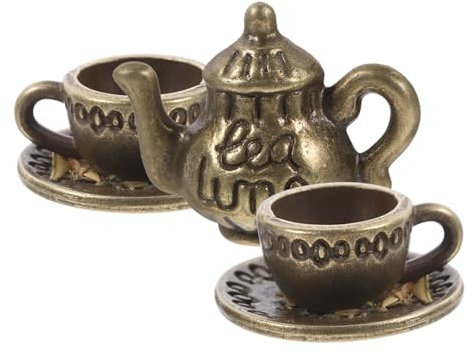 BESTonZON 1 Set Mini Metal Teapot Doll House Mini Models Mini Tea Cups Doll House Tea Cup Kitchen Playset Miniature Metal Teaware Mini Doll House Accessories Tea Accessories Mini House Decor