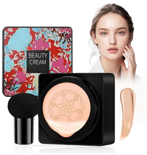 CC Cream Foundation Verbessert den Teint & Spendet Feuchtigkeit,Pilzkopf Luftpolster CC Creme Sogar Hautton Basis BB Creme,Cushion Foundation Concealer Make-up Basis Natürliches Finish (Natürliche)