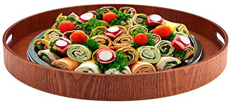 aqxreight GRANDE VASSOIO DA SERVIZIO ROTONDO IN LEGNO 50 CM ARTICOLI DA CUCINA CASA RISTORANTE