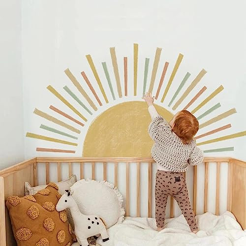 Wandtattoo Sonne Wandaufkleber Boho Dekor Regenbogen Kinderzimmer Wandsticker Wanddeko für Mädchen Wandsticker Schlafzimmer Babyzimmer (Bunte Sonne)