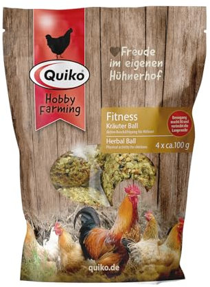 Quiko Fitness Balle aux Herbes 4X 100g - Occupation des Poules - Balle Fitness colorée composée d'herbes et de friandises savoureuses - Stimule Le comportement Naturel de picage de Vos Poules