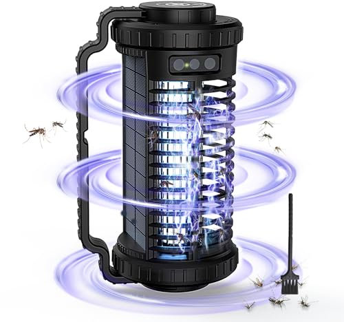 Solar Insektenvernichter mit Lichtsensor, Insektenvernichter Elektrisch Mückenfalle mit Solares und USB-Aufladbares, 4200V Mückenlampe Fliegenvernichter Wasserdichter Fliegenfalle Campinglampe Solar
