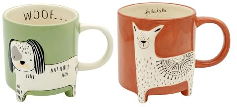 Winkee - Cute Animal Kaffeetassen I Die süße Kaffee-Tasse & Tee-Becher in groß I XXL Tasse ca. 450 ml I Cute Coffee Mug I 2er Misch Set Hund & Lama