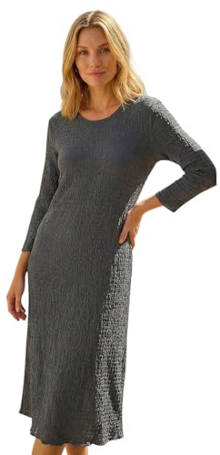 Roman Textured A-Line Stretch Midi Dress for Women UK - Ladies Autumn Everyday Winter Holiday Round Neckline Comfy 3/4 Sleeve Soft Jersey Frock Warm Cozy Gowns