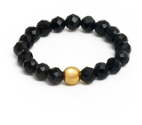 BERGERLIN Echter Onyx Ring mit Goldperle - facettierte Perlen - Größe S