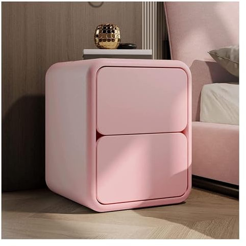 Nachttisch aus Massivholz mit 2 Schubladen, runder Eckschrank, Aufbewahrungsschrank für Schlafzimmer, Rosa, 50 x 40 x 47 cm