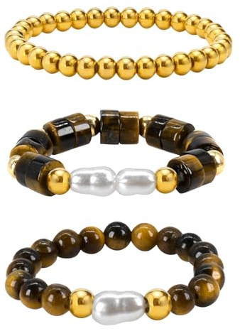 ZENGSING 3 Stück Natursteinringe für Damen, Naturstein Stretch Ring, Perlen Elastische Ring, Naturstein Stretch Ring, Kristall Perlenring it Perlen, Edelstein Perle Stapelbar Ring