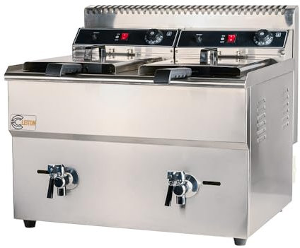 Cleiton® Freidora a Gas Doble 18+18 Litros Sobremesa | Freidora Industrial para Hostelería de Calentamiento Rápido para una Fritura Profesional para Bares y Restaurantes