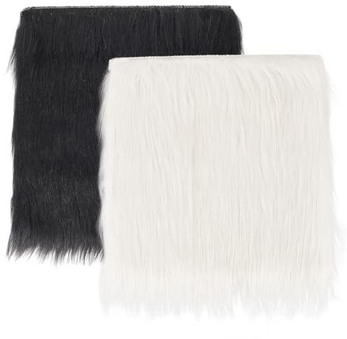 CREATCABIN 2 Packs Small Product Fur Photo Background 12’’ Luxury Photo Props Small Square Faux Fur Sheepskin Cushion Fluffy Plush Area Rug for Tabletop Photography Jewelry Nail Art Decor Black White
