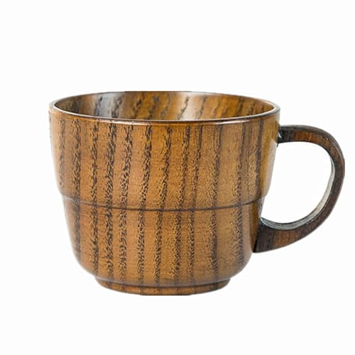 Homeily Handmade Wooden Tea Cups, Vintage Coffee Mug 100ml Natural Timber | Carved handle, rustic drinking cup, milk beer water juice, eco-friendly gift, unique grain each piece