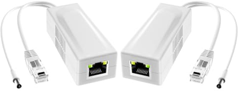 Lot de 2 répartiteurs PoE Gigabit 12 V DC 5,5 x 2,1 mm, 48 V vers DC 12 V/2 A, 1000 Mbps, IEEE802.3af/at, adaptateur PoE actif pour caméra IP, AP et autres appareils d'alimentation CC (prise 12 V 2 A