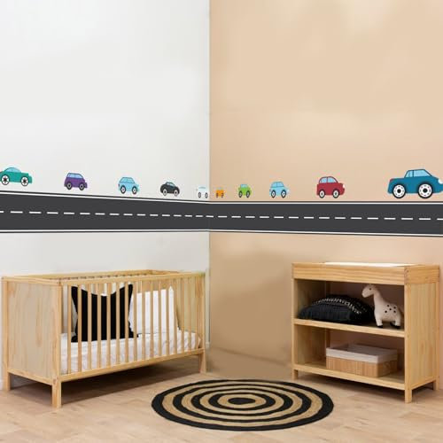 PLIGREAT 2 Blätter Grenze Straße Wand Aufkleber, bunte Fahrzeug Vinyl Wandtattoos schwarze Straße Peel und Stick Kunst Dekor für Kinderzimmer Schlafzimmer Wohnzimmer Spielzimmer Zuhause