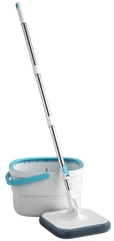 Mop de Cuadrado y un Cubo de 2.5L, trapeador Giratorio de 360 °, Lavado de Mano sin Cubo, con Arranque para la Limpieza del Piso y
