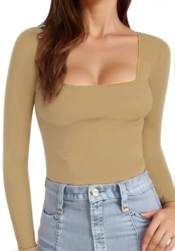 SASSY STYLE Womens Ladies Long Sleeve Square Neck Plain T-Shirt Top UK 8-26 (Mocha, 10)