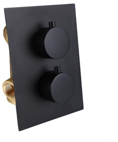 Jotekonoby Modern Concealed Thermostatic Shower Mixer Valve Dual Control 2 Way Outlet Chrome Brass Wall Mounted Bathroom Temperature Control Mixer(Black)
