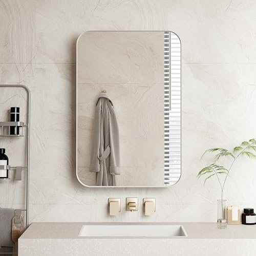 SACOOL Armadio rettangolare con specchio 80 x 60 cm, armadio medico da incasso con telaio in metallo, pensile con specchio e ripiani regolabili, per bagno, soggiorno, camera da letto, bianco