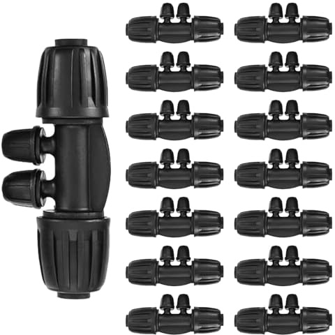 Hydrogarden Lot de 15 raccords de tuyau en T 1/2 - Raccord en T - Réducteur de tuyau de jardin - Avec ardillon - Pour système d'irrigation de jardin (4 voies)