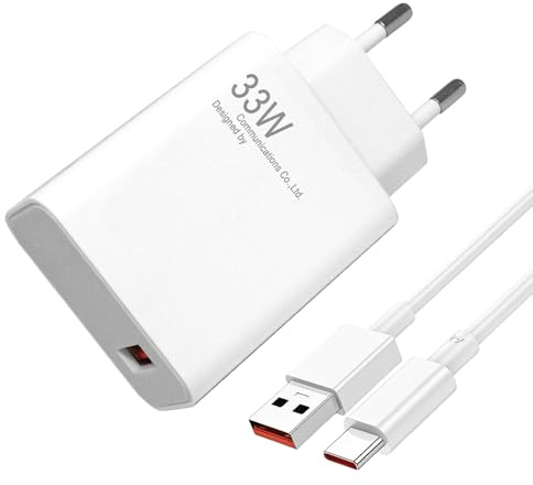 Chargeur USB C 33 W pour Xiaomi Red-mi Note 14/13/12/11/11S/9/10/10S/9T/8 avec câble de Recharge de 2 m, Chargeur Rapide Turbo Charge Adapter pour Xiaomi & Red-mi Mi 12/11 Ultra/Pro