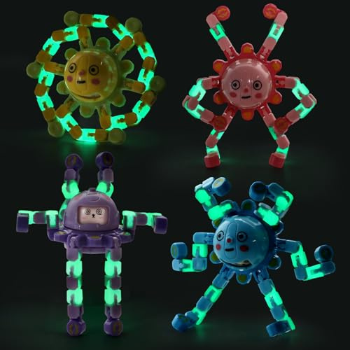 SCIONE 4er-Pack Leuchtet-im-Dunkeln transformierbare Fidget-Spinner für Kinder, Teenager & Erwachsene, Reiseaktivitäten für unterwegs, Sensorikspielzeug bei Autismus & ADHS, Party-Tütenfüller