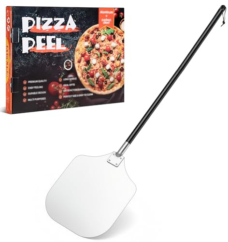Herogo 12 Inch Pizza Turning Peel, Aluminum Large Pizza Paddle, 124cm Long | Rectangle Pizza Peel with Long Detachable Handle, Turning Peel Shovel for Oven Grill BBQ, Easy to Clean