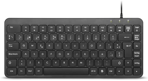 Perixx PERIBOARD-414U Mini Teclado USB con Cable, Compacto 31,1 × 13,5 × 1,8 cm, Plug-and-Play, Negro – Distribución ES