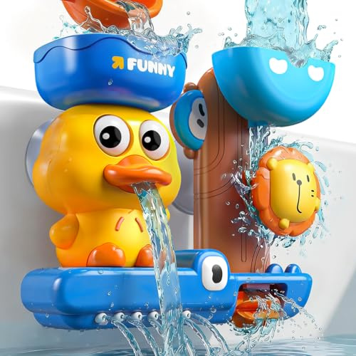 Badespielzeug ab 1-3 Jahr Junge: Badewannen Spielzeug ab 1 2 Jahre Geschenk | Wasserspielzeug für Kinder mit 3 Starken Saugnäpfen, Haftet Sicher | Vielfältige Wasserflusseffekte, Aufmerksamkeit wecken