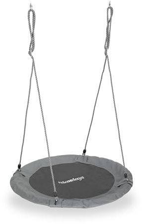 Relaxdays Nestschaukel, Outdoor Schaukel für Kinder & Erwachsene, grau | Ø 110 cm, bis 100 kg, rund, Tellerschaukel