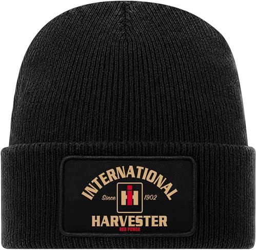 Bimaxx Beanie International Harvester Since 1902 IHC Rollmütze | Kappe Schwarz mit Druckmotiv auf abnehmbaren Baumwoll-Twill-Aufnäher mit Klettverschluss