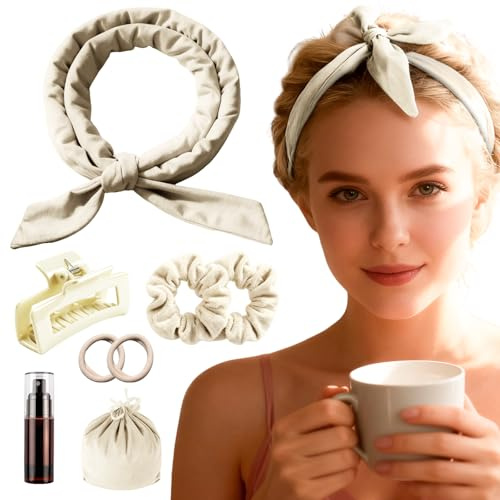 Lockenwickler Locken Ohne Hitze, Rutschfest Heatless Curls, über Nacht DIY Hair Curler no Hea Set Haarband Wave Formers für Mittleres Langes Haar, Beige