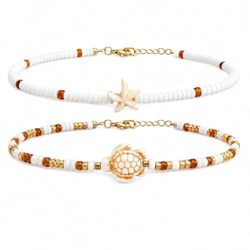 Cosblisvia chaîne de cheville pour femmes, tortue perles chaîne de cheville pour filles amateurs de plage pour vacances à la plage, fêtes à la piscine et quotidien d'été or