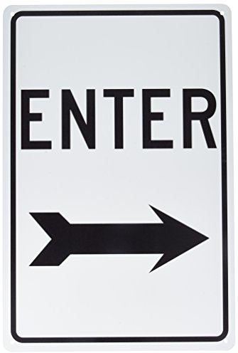 NMC TM78G Panneau de signalisation « Entrée » avec flèche droite, 30,5 cm de long x 45,7 cm de hauteur, aluminium 0,040, noir sur blanc