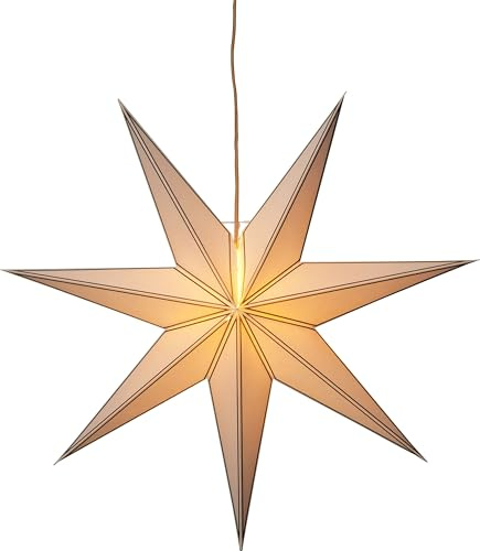 Star Trading Papierstern Nicolas Creme/Gold, 80 x 80 cm - Adventsstern Beleuchtet, E14-Fassung, inkl. Kabel, Weihnachtsdeko Innen, Skandinavisch, 7 Zacken
