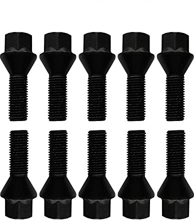 10 Radschrauben Radbolzen schwarz Kegelbund M12x1,25 36mm