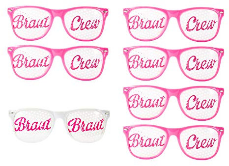 Oblique Unique® Brille Braut + Braut Crew Set 7 STK. JGA Junggesellinnenabschied Hen Party Bride to be Brillen Weiß Pink