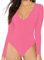 MANGDIUP Damen Langarm-Tops Basic V-Ausschnitt Gymnastikanzug Bodysuit (Neon Pink, M), Pink