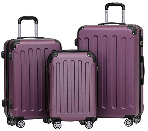 BEIBYE 2045 Zwillingsrollen 3tlg. Reisekoffer Koffer Kofferset Trolleys Hartschale in 14 Farben (Violett)