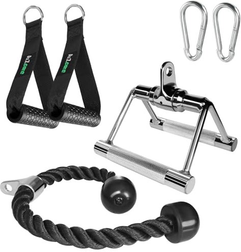 A2ZCARE Combo Tricep Press Down Cable Attachment - Cable Machine Accessories for Home Gym with Multi Option (F. Combo V-Handle with Rotation, Tricep Rope, Exercise Handles and 2 Snap Hook)