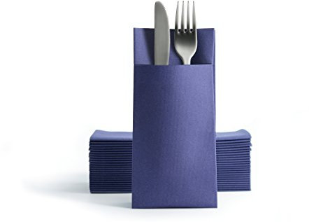 Alvotex CHIC Airlaid 50 Besteckservietten Bestecktaschen, Stoffähnlich, hochwertige Einwegserviette, 39x40cm, Dunkel Blau