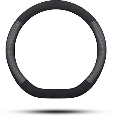 Ergocar Auto Lenkradbezug Rutschfester Auto Lenkradschutz D-Form Mikrofaser Leder & PU Leder Geeignet für alle Jahreszeiten für Durchmesser 38cm (15 ) (D-Schwarz)
