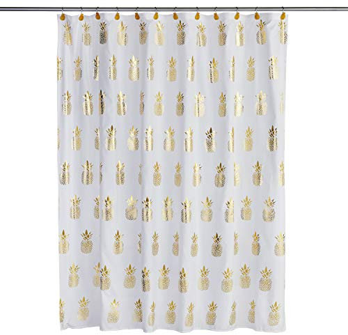 SKL HOME by Saturday Knight Ltd. Rideau de Douche Ananas doré, Blanc, 182,9 x 177,8 cm