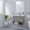 Mobile Bagno Sospeso con Lavabo e Specchio Salvaspazio in Legno MDF e Ceramica Elegante (Grigio Rovere 60cm.)