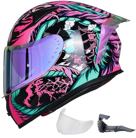 ILM Casque Moto Intégral pour Homme et Femme-Casque de Moto avec 2 Visières Compatible avec Pinlock Transparent et Teinté-Casque de Motocross Street Bike Modèle ECE Z501,Legend Pink,L