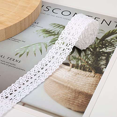 HERZWILD spitzenband Baumwolle 20M Weiß Spitzenborte Vintage Zierspitze Häkelspitze Dekoband Zierband Spitzenstoff für Nähen Handwerk Hochzeit Deko… (20m-white)