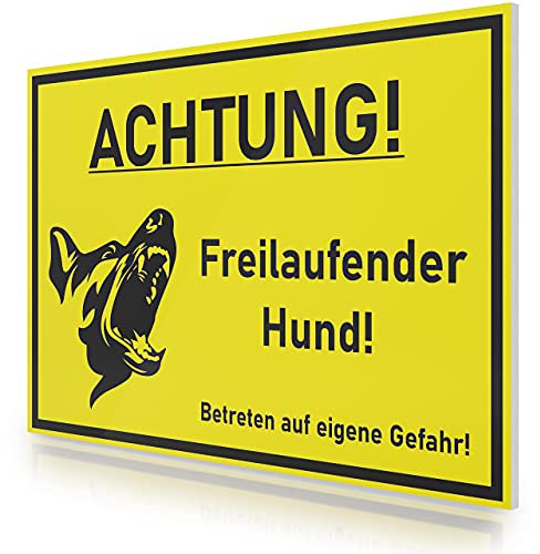 FLAGLY Premium Warnschild Hund 30x20cm aus 3mm PVC Hartschaumplatte MADE IN GERMANY - stabiles Hinweisschild/Warnschild, wetterfest & UV-beständig