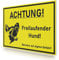 FLAGLY Premium Warnschild Hund 30x20cm aus 3mm PVC Hartschaumplatte MADE IN GERMANY - stabiles Hinweisschild/Warnschild, wetterfest & UV-beständig